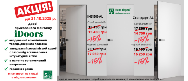 Акция на коллекцию Idoors в наличии на складе и под заказ до 31.10.2025г.
